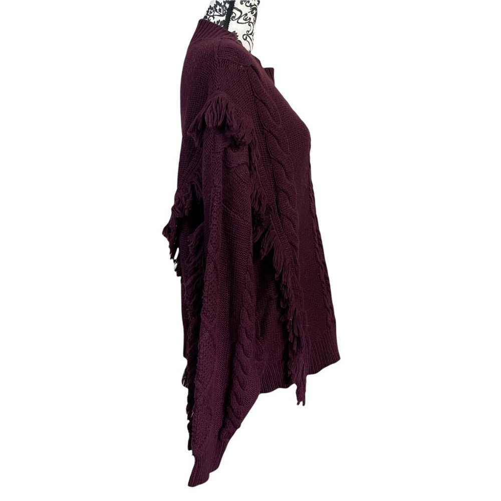 Leith | Women's Cable Knit Fringe Burgundy Maroon Red Sweater 1X - Picture 6 of 7